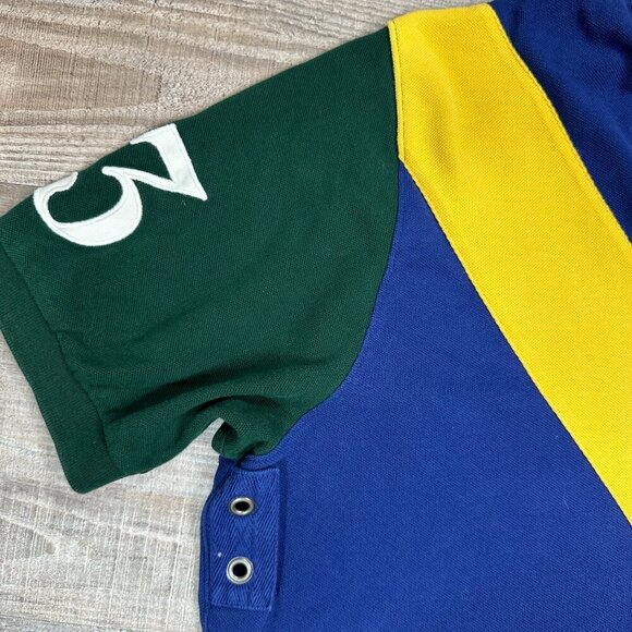 Vtg Ralph Lauren Polo XL Navy Blue/Green/Yellow BIG Pony #3 Short Sleeve Shirt - Picture 5 of 8